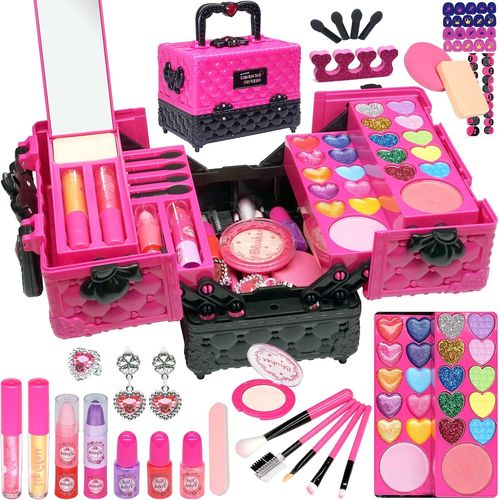 Maquillage Enfant Fille Maquillage Enfant - 52PCS Cosmétiques Lavables de Sécurité pour Les Enfants, Jouets pour Filles de 4 à 12 Ans, Cadeaux d'anniversaire pour Filles de Jouets de Princesse