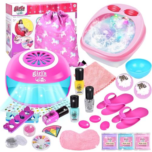 Kit Manucure Enfant Fille, Kit Vernis Enfant Avec Sèche Ongles, Spa Pour Les Ongles Et Les Pieds, Maquillage Enfant Fille, Jouet Kit Autocollants Vernis Cadeau Noël 4 5 6 7 8 Ans 
