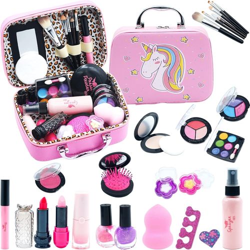 Maquillage Enfant Jouet Filles, Lavable Malette Maquillage Jouet pour Enfant,Coffret Maquillage Enfant Filles Makeup Set,Cadeau de Noël Anniversaire Jouet pour Princesse Fille 3 4 5 6 7 8 9 10+ Ans
