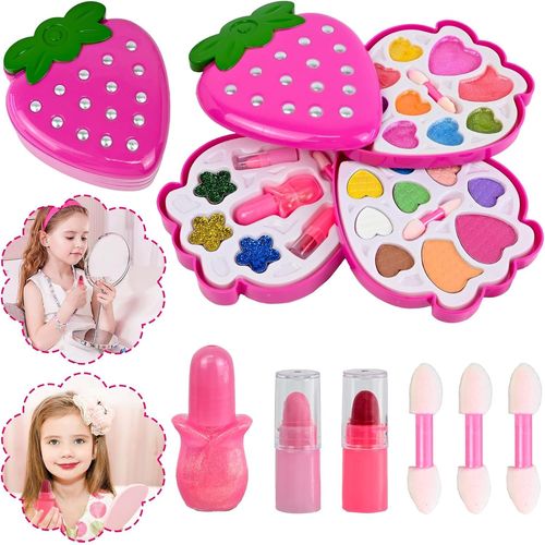 Ensembles de Maquillage pour Enfants Fille, Palette Maquillage en Forme de Fraise, Maquillage Lavables pour Enfants, Maquillage Enfant Jouet Cadeau de Noël Filles de 5 à 12 Ans