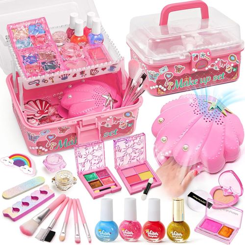 Kit Manucure Maquillage Enfant Fille Avec Séchoir À Ongles Vernis À Ongles Maquillage Lavable Autocollant Ongles, Coffret Maquillage Nail Art Cadeau Enfant Jouet Fille 4 5 6 7 8 Ans (Rose) 