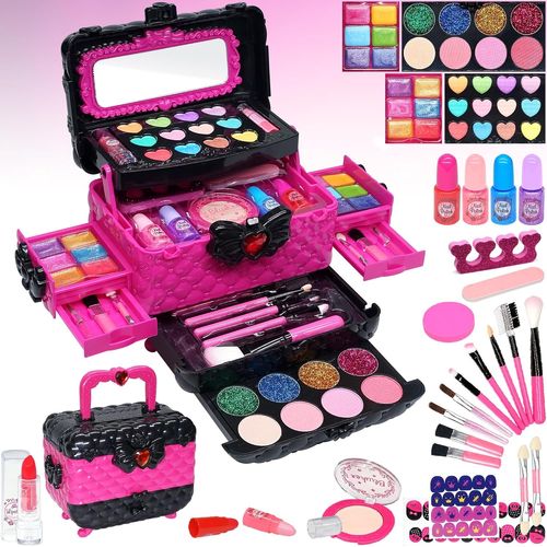 Jouets de Maquillage pour Enfants - Maquillage sûr et Lavable pour Enfants, Maquillage Enfant Fille, Vrai kit de malette Maquillage Enfant, Cadeaux d'anniversaire pour Filles de 4, 5, 6-12 Ans(Rose)