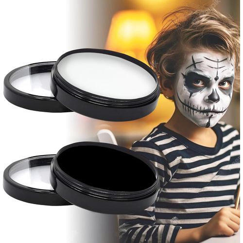 Lot De 2 Pinceaux De Maquillage Pour Halloween (Noir Et Blanc) - 56 G - Lavables - Pour Enfants - Pour Le Maquillage De Théâtre, Le Maquillage D'halloween, Le Carnaval 