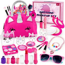 Maquillage Enfant Fille - 20 PCS Faux Coffret Maquillage Jouet, Trousse de Maquillage Cadeau d'anniversaire pour Filles de 3 4 5 6 Ans
