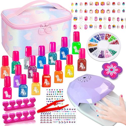 Kit Vernis Enfant Cadeau Fille 8 9 10 11 12 Ans, 16 Couleurs Kit Manucure Pour Enfant Con Faux Ongles Autocollants, Jouet Enfant Fille Cadeau Noël Anniversaire Fille 4 5 6 7 8 9 10 Ans 