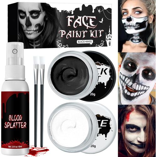 Maquillage Halloween,Peinture Visage Makeup Kit,Peinture Visage Blanc Noir,Enfant Adulte Peinture Corporelle,Peinture Corporelle Pour Halloween Carnaval Théâtre Cosplay,Sfx Maquillage,Scène, Clown 