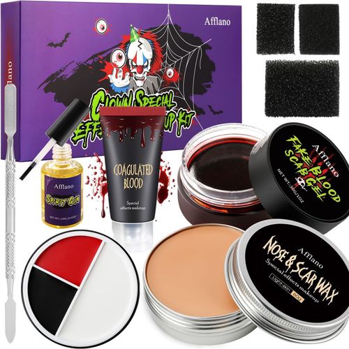 Halloween Make Up Set Sfx Zombie Vampire Clown Maquillage,Joker Squelette Costume Fantasy Party Stage Effets Spéciaux Maquillage,Visage Corps Peinture Blessure Cicatrice Cire Faux Sang Spatule Outil