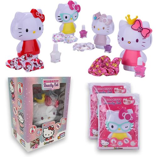 Funny Box Hello Kitty Beauty Set, Hello Kitty Gadget Se Transforme En Brosse Pour Fille Avec Miroir, Chouchou Pour Cheveux, Vernis À Ongles - 2 Pièces, Jouet Pour Fille 6 Ans Édition Limitée 