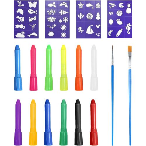 Lot De 12 Stylos De Peinture Pour Visage Avec 4 Autocollants Et 2 Stylos À Dessin Pour Peinture Faciale Dans Le Théâtre, Les Fêtes À La Lumière Noire, Halloween Et Autres Fêtes (12 Couleurs) 