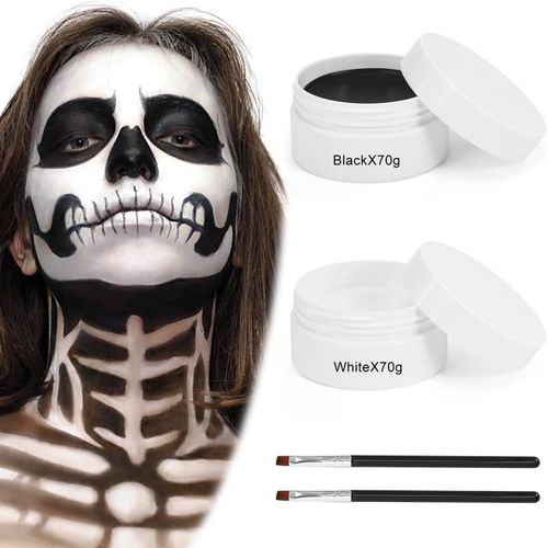 Maquillage Halloween, 140g Peinture Visage Blanc Noir, Makeup Halloween, Vampire Zombie Joker Cosplay Squelette Sfx Maquillage, Pour Carnaval Halloween Cosplay 