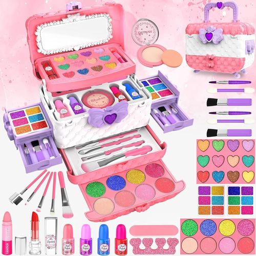 Kit de Maquillage pour Enfants, Kit de Maquillage Lavable pour Enfants, Jouets de Coiffeuse, Cadeaux pour Filles de 3, 4, 5, 6, 7, 8, 9, 10, 11, 14 Ans