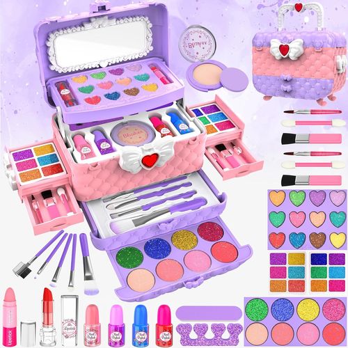 Kit de Maquillage pour Enfants, Kit de Maquillage Lavable pour Enfants, Jouets de Coiffeuse, Cadeaux pour Filles de 3, 4, 5, 6, 7, 8, 9, 10, 11, 12 Ans.