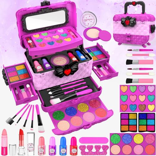 Kit de Maquillage pour Enfants, Kit de Maquillage Lavable pour Enfants, Jouets de Coiffeuse, Cadeaux pour Filles de 3, 4, 5, 6, 7, 8, 9, 10, 11, 12 Ans