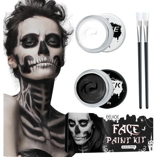 Halloween Maquillage Noir Blanc, Kit De Maquillage Visage Crâne, Peinture Visage Pour Enfants, Kit De Maquillage Théâtre Vampire Monstre Sfx Maquillage 