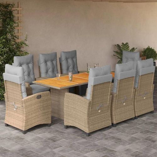 Prolenta Premium - Ensemble À Manger De Jardin Et Coussins 9 Pcs Mélange Beige