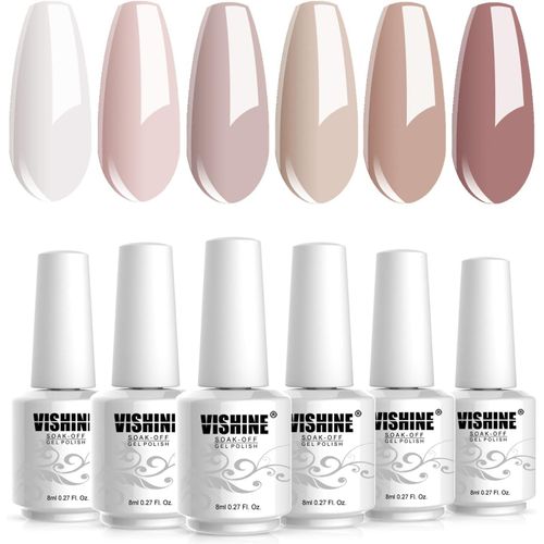 Shiba-Vernis Gel Semi Permanent - Couleur Crème Nu Beige Khaki Vernis À Ongles Vernis Uv Led Gel Nail Polish Soak Off Manucure 6 C[2 