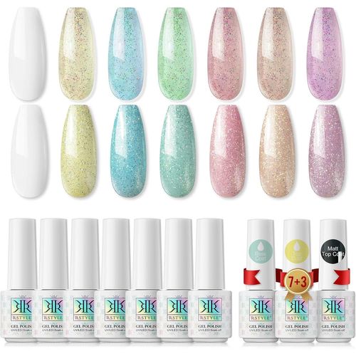 Shiba-Vernis Semi Permanent, 10pcs Vernis À Ongles Vernis Semi Permanent Pastel Vernis Gel Uv Led Nail Polish Soak Off 7 Couleurs [3 