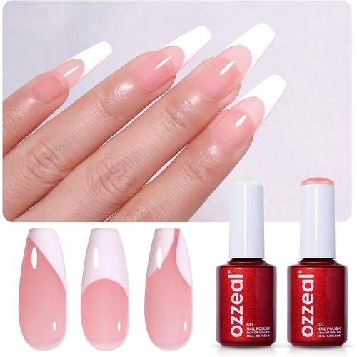 Shiba-Vernis Semi Permanent Set, 2 Pcs 15ml Blanc Et Gelée Nude Rose Gel Nail Polish Français Blanc Vernis À Ongles Gels Printemps[2 