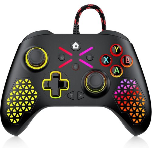 Manette Filaire Pour Pc Compatible Avec Pc Windows 7/8/10/11/Android/Ios Avec Barres D'éclairage Flash/Programmation Personnalisée/Vibration/Audio 3,5 Mm/Turbo/Gyroscope 6 Axes