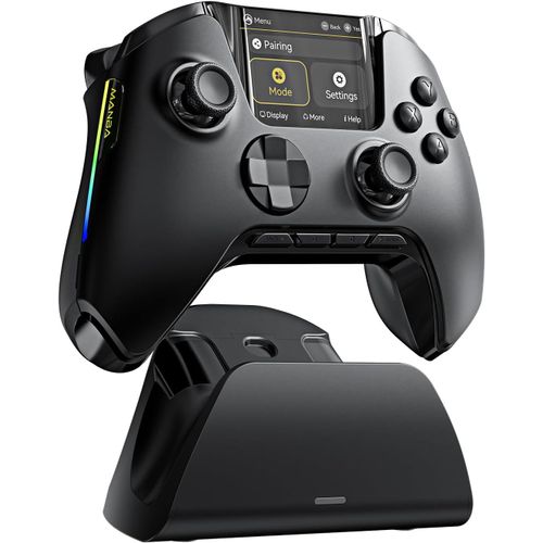 Manbaone Contrôleur De Jeu Interactif À Écran Pour Pc/Switch/Ios/Android/Steam Deck 1800 Mah Avec Led, Boutons De Cartographie, Station De Charge (Noir)