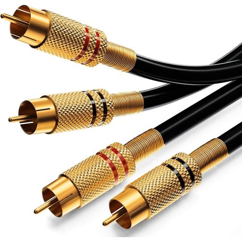 10m Câble Audio RCA 2x sur 2x - Fiches Entièrement en Métal Plaqué or - pour Récepteur Cinéma Maison, Console de Jeux, HiFi