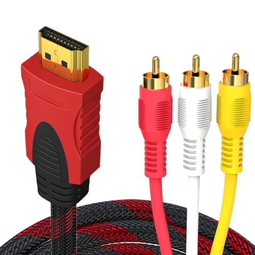Adaptateur HDMI vers RCA 1080P, HDMI Mâle vers 3-RCA Vidéo Audio AV Mâle, Adaptateur Cordon Émetteur 1,5M OD 7 mm (Pas de puce, doit être utilisé avec un appareil de décodage)