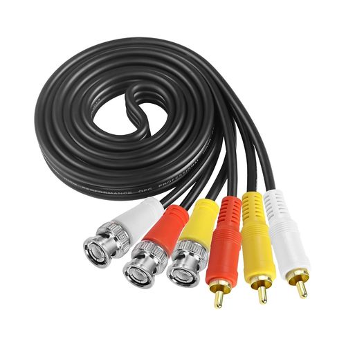 Câble audio vidéo BNC vers RCA - 1,5 m - 3 connecteurs BNC vers 3 RCA mâles plaqués or - Câble coaxial pour systèmes de surveillance CCTV