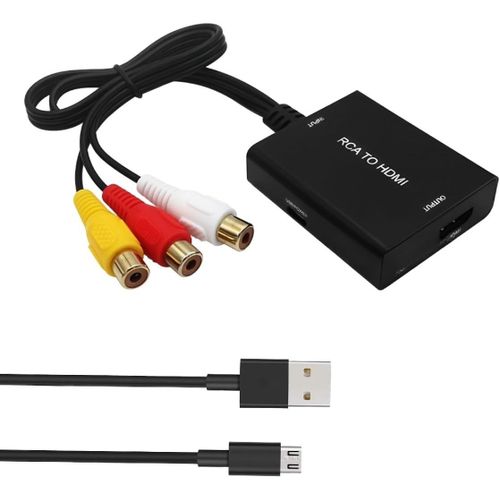 Convertisseur RCA vers HDMI, Adaptateur RCA vers HDMI, 720P/1080P Adaptateur AV vers HDMI Vidéo Audio Convertisseur, Supporte PAL/NTSC pour PC, TV, WII, Xbox, STB, VHS, VCR