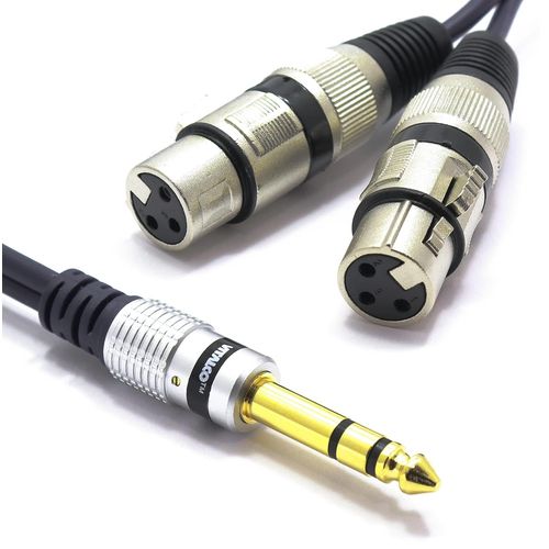 Câble Double XLR Femalle vers Jack 6.35mm Stéréo 1.5m Audio Adaptateur Mâle Jack 6.35 TRS vers Prise 3 Broches Connecteur XLR Microphone splitter