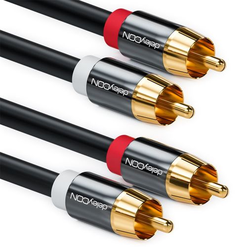 7,5m Câble Stéréo Audio RCA - 2x Prises Cinch vers 2x Prises - pour Installations Hifi, Récepteurs, Home Cinema, Lecteur - Noir