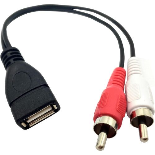 Câble adaptateur répartiteur USB 2.0 A femelle vers 2 doubles RCA mâles en Y Audio Vidéo AV composite - 20 cm (USB F/2RCA M)
