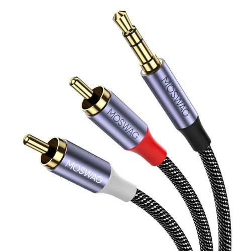 Câble RCA, Jack Audio Stéréo Cordon Jack 3.5mm Mâle vers 2 RCA Mâle Tissage en Nylon Compatible avec Smartphone, PC, Autoradio, Home Cinéma, Amplificateur, Chaîne HiFi, TV etc (5M)