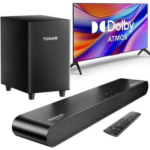 Barre De Son Pour Smart Tv Avec Dolby Atmos, Barre De Son 2.1 Avec Basses Profondes Pour Télév urs/Pc/Téléphones, Bluetooth 5.3, Technologie Dsp, 3 Modes, Système Audio Pour Home[Video71]