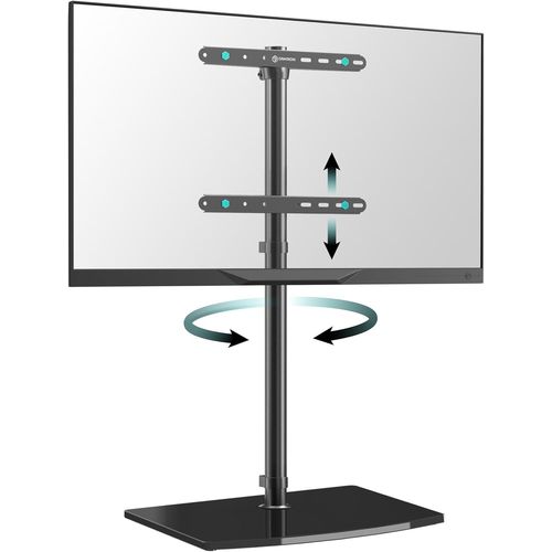 Meuble Tv En Verre Trempé Pour 30-60 Pouces Tv, Pied Television Universel Poids De 41 Kg Support Tv Pied Vesa 100x100-400x400/Support Tv Sur Pied Pivotant Hauteur Réglable Ts5065[Video625]