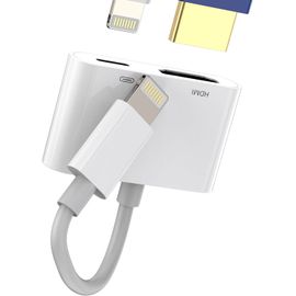 Adaptateur Lightning Vers Hdmi (2 En 1) Pour Iphone 14 Pro , Câble De Charge, Pr Jack Pour Apple Mfi Certified 1080P, Écran Multiport, Écran Tv Numérique, Audio, Vidéo, Pour[Video1821]
