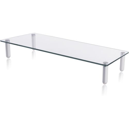 Support D'Écran Rehausseur D'Écran Jusqu'À 20Kg 4 Pieds Plaque En Verre Support De Bureau Pour Ècrans D'Ordinateurs Tv Pc Blanc[Video2539]