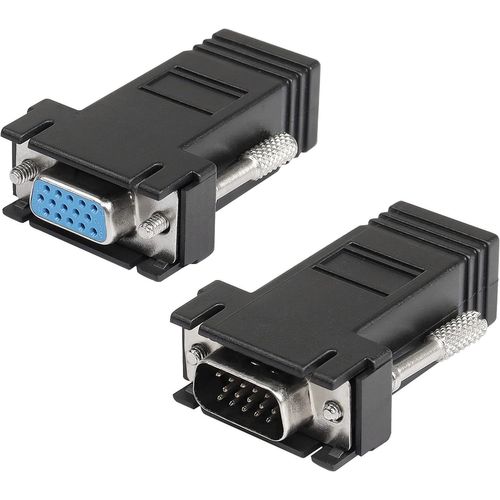 Adaptateur Vga Vers Rj45, Extension De Transmission Vga 15 Broches Mâle/Femelle Vers Rj45 Femelle Via Câble Ethernet Cat5 Cat6 Pour Vidéo Multimédia-2Pack[Video2535]