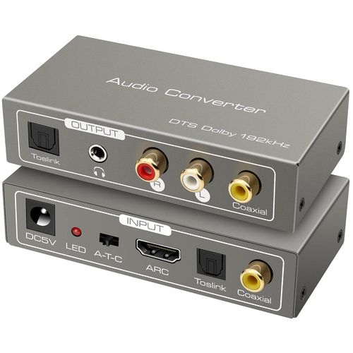 Hdmi Arc Convertisseur Audio 192Khz Adaptateur Hdmi Arc Coaxial Optique Vers Spdif Coaxial Optique Rca G/D Sortie Stéréo 3,5Mm Pour Système Home Cinéma, Barre De Son, Haut-Parleurs[Video3978]
