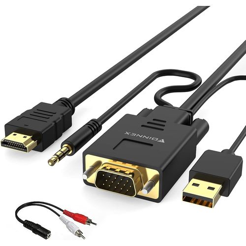 Câble Vga Vers Hdmi, Cable Adaptateur Vga A Hdmi Ancien Pc De Style À Nouvelle Tv/Moniteur, Convertisseur Vga To Hdmi Cordon Avec Audio Pour Ordinateur Portable À Projecteur 1.8M/6[Video1280]