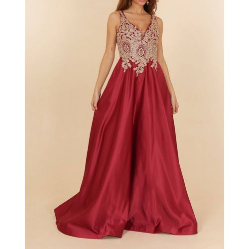 Robe Soirée Princesse Bordeaux Et Doré Taille 38