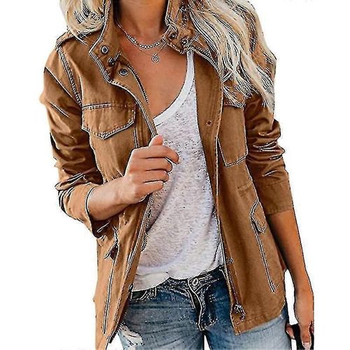Veste Militaire Snap Femme Streetwear Manteau D #39;Automne Manches Longues Pratique -Sjl
