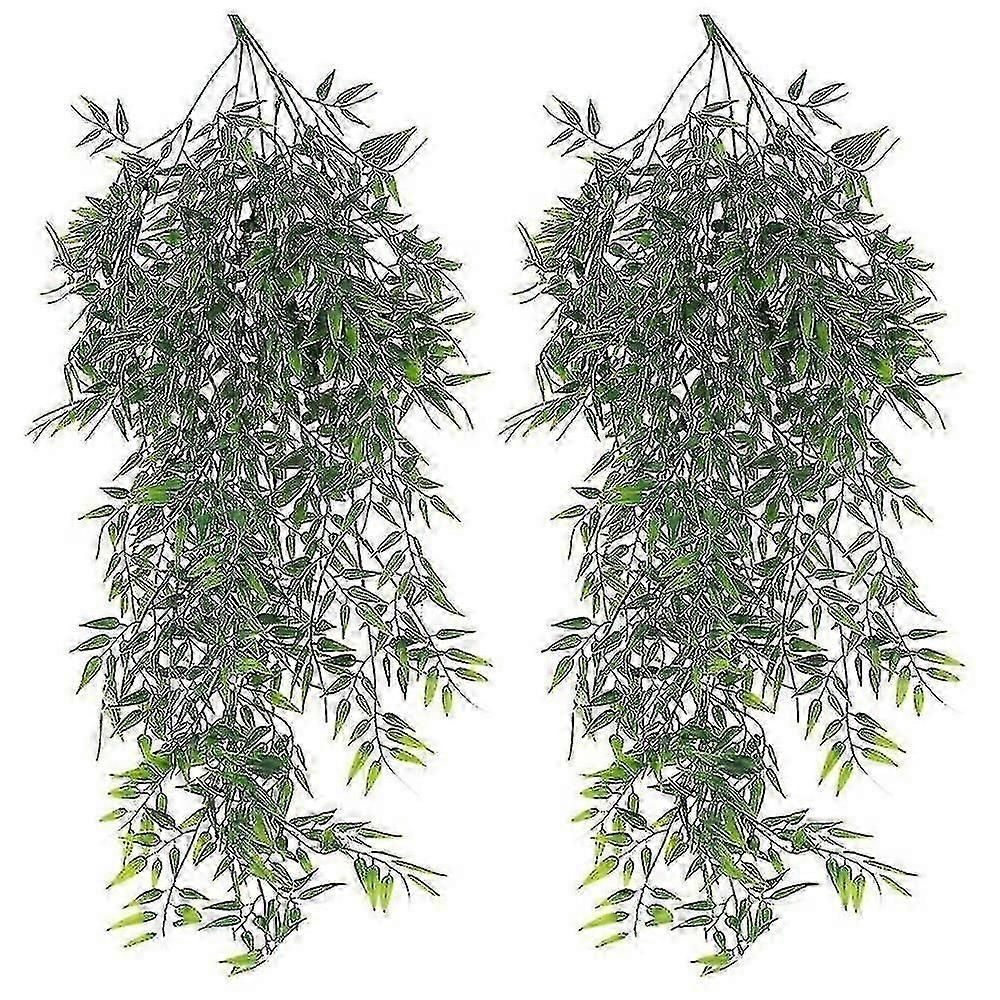 2 Pack Plantes Artificielles Suspendues Bambou Faux Suspendu Feuill...