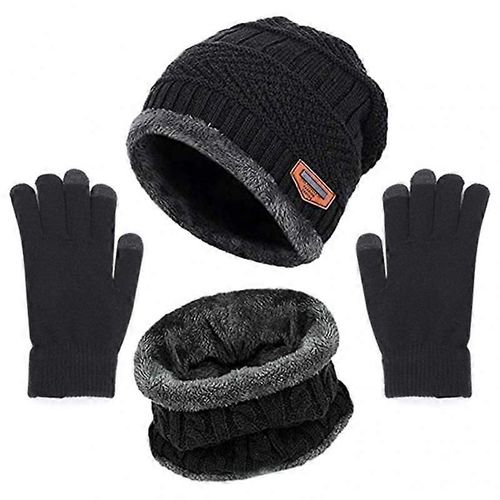 Hiver Chaud Bonnet Écharpe Gants Ensemble Unisexe Hiver Chaud Tricoté Bonnet Cou Gant Compatible Hommes