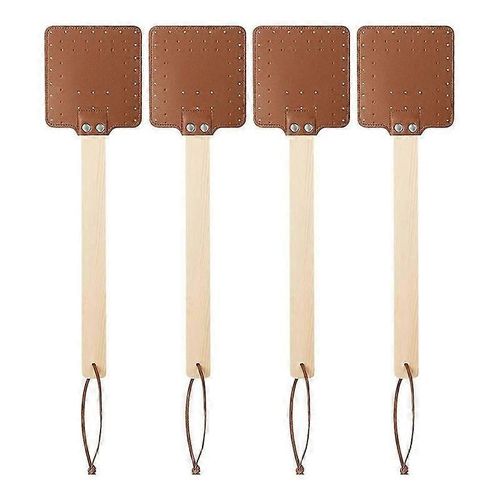 4 pièces 17,3 pouces Fly Swatter en cuir Fly Swatter Long Fly Swatter Manual Fly Swatter Manche en bois Bug Swatter
