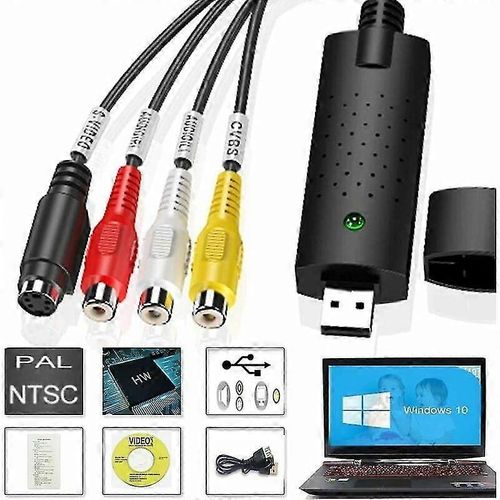 Capture vidéo Audio Vidéo USB 2.0 Convertisseur VHS numérique Magnétoscope Boîte de capture vidéo VHS C Hi8 Cassettes Enregistreur de transfert vers DVD Compatible avec Win 10 S ar
