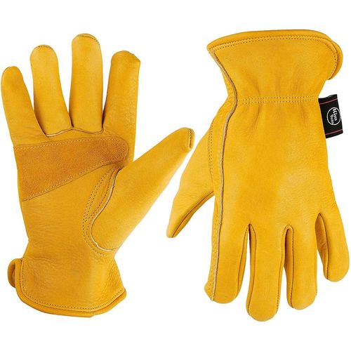SHIBA-Cuir Gants de travail pour jardinage/Coupe/Construction/Moto, homme et femme, élastique poignet avec Palm, M/L/XL, jaune (M)[1