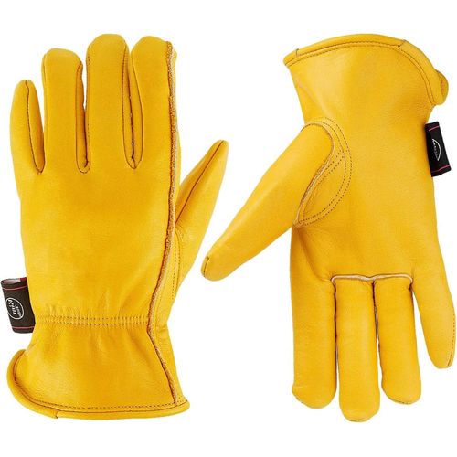 SHIBA-Cuir Gants de travail pour jardinage/Coupe/Construction/ferme/Moto, homme et femme, avec élastique poignet, M/L/XL, jaune (M[1