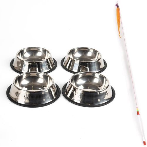 Shiba-4 Pièces Gamelle Chat Inox,Bol Pour Chat,Bol Chat,Gamelle Pour Chat + Jouet Pour Chat[603]