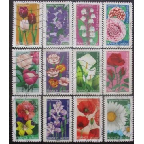 France Autoadhésif Série N°662 Au 673 Fleurs Oblitérés