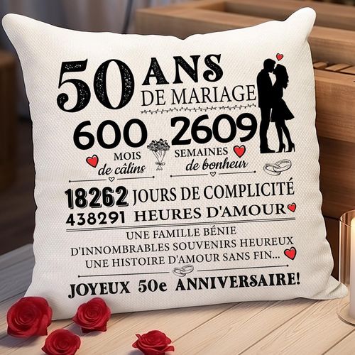 SHIBA-Cadeau 50 Ans de Mariage Noce d'or, Housse de Coussin 40 x 40 cm Decoration 50 Ans Anniversaire de Mariage, Housse de Coussi[1